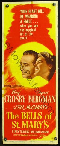 5r052 BELLS OF ST. MARY'S insert '46 art of smiling pretty Ingrid Bergman & Bing Crosby!