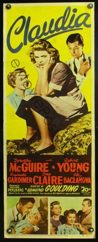 5r091 CLAUDIA insert '43 art of full-length Dorothy McGuire, Robert Young & Ina Claire!
