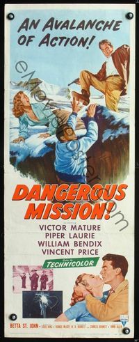 5r109 DANGEROUS MISSION insert '54 Victor Mature, Piper Laurie, an avalanche of action!