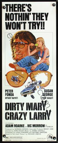 5r121 DIRTY MARY CRAZY LARRY insert '74 art of Peter Fonda & sexy Susan George sucking on popsicle!