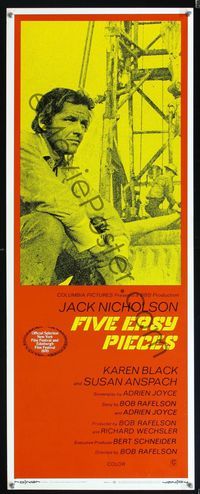 5r152 FIVE EASY PIECES insert '70 great close up of Jack Nicholson, directed by Bob Rafelson!