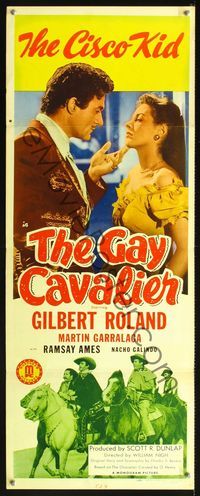 5r168 GAY CAVALIER insert '46 suave Gilbert Roland as The Cisco Kid romances sexy girl!