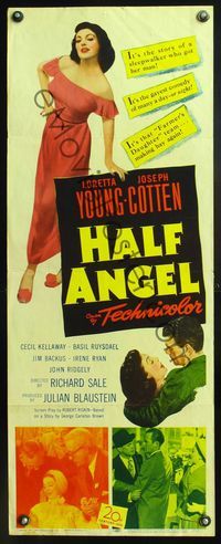 5r196 HALF ANGEL insert '51 Loretta Young, Joseph Cotten, confessions of a lady sleepwalker!