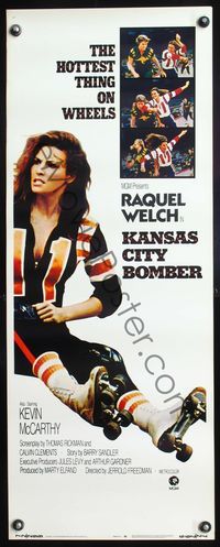5r247 KANSAS CITY BOMBER insert '72 sexy roller derby girl Raquel Welch, hottest thing on wheels!