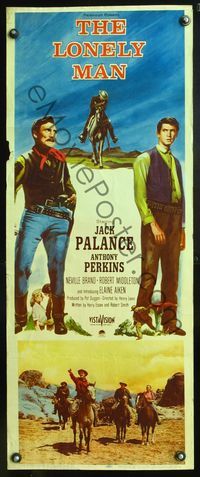 5r285 LONELY MAN insert '57 full-length art of cowboys Jack Palance & Anthony Perkins!