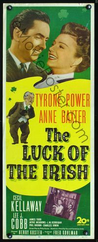 5r297 LUCK OF THE IRISH insert '48 Tyrone Power, Anne Baxter, art of leprechaun Cecil Kellaway!