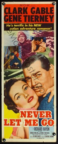 5r362 NEVER LET ME GO insert '53 romantic close up of Clark Gable & sexy Gene Tierney!