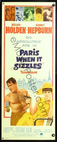 5r393 PARIS WHEN IT SIZZLES insert '64 Audrey Hepburn w/gun & barechested William Holden in France!