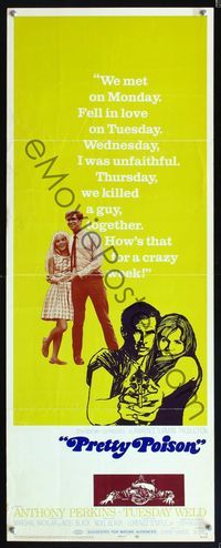 5r414 PRETTY POISON insert '68 cool artwork of psycho Anthony Perkins & crazy Tuesday Weld!