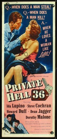 5r417 PRIVATE HELL 36 insert '54 sexy Ida Lupino makes men steal and kill, directed by Don Siegel!