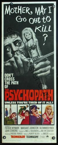 5r420 PSYCHOPATH insert '66 Robert Bloch, wild horror image, Mother, may I go out to kill?
