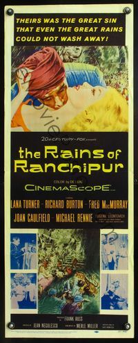 5r432 RAINS OF RANCHIPUR insert '55 Lana Turner, Richard Burton, rains couldn't wash their sin away