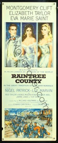 5r433 RAINTREE COUNTY insert '57 art of Montgomery Clift, Elizabeth Taylor & Eva Marie Saint!