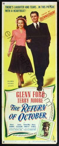 5r446 RETURN OF OCTOBER insert '48 Glenn Ford arm-in-arm with Terry Moore + wacky race horse!
