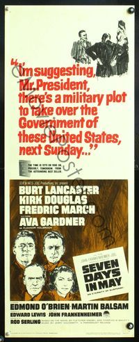 5r503 SEVEN DAYS IN MAY insert '64 art of Burt Lancaster, Kirk Douglas, Fredric March & Ava Gardner
