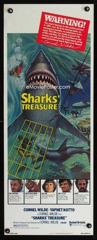 5r512 SHARKS' TREASURE insert '75 cool art of scuba divers in cage attacked by shark!