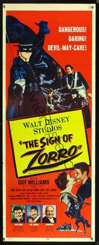 5r522 SIGN OF ZORRO insert '60 Walt Disney, cool art of masked hero Guy Williams with sword!