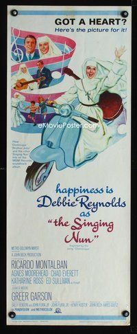 5r527 SINGING NUN insert '66 great artwork of Debbie Reynolds with guitar riding Vespa!