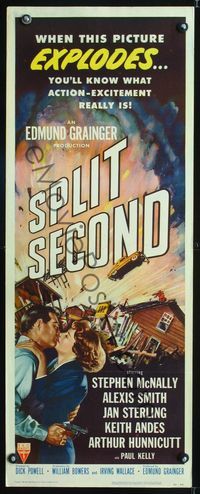 5r558 SPLIT SECOND insert '53 romantic art of Stephen McNally & Alexis Smith, film noir!