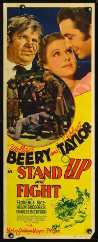 5r563 STAND UP & FIGHT insert '39 great image of Wallace Beery fighting Robert Taylor!