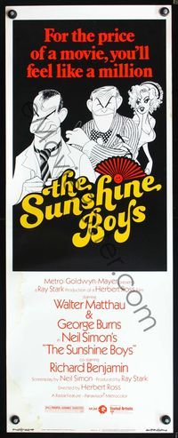 5r589 SUNSHINE BOYS insert '75 great Hirschfeld art of George Burns, Walter Matthau & Lee Meredith!