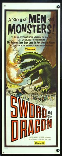 5r599 SWORD & THE DRAGON insert '60 cool fantasy art of three-headed winged monster attacking!
