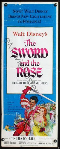 5r600 SWORD & THE ROSE insert '53 Walt Disney, art of Richard Todd swinging sword by Glynis Johns!