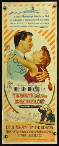 5r602 TAMMY & THE BACHELOR insert '57 artwork of Debbie Reynolds seducing Leslie Nielsen!