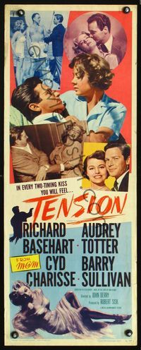 5r613 TENSION insert '49 sexy bad girl Audrey Totter gives Richard Basehart two-timing kisses!