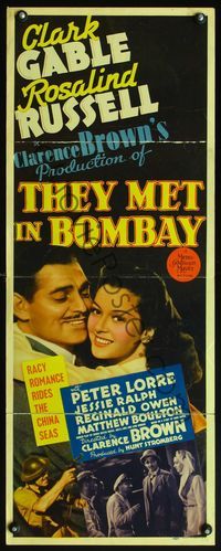 5r619 THEY MET IN BOMBAY insert '41 romantic close up of Clark Gable & pretty Rosalind Russell!