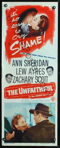 5r651 UNFAITHFUL insert '47 shameless Ann Sheridan, Lew Ayres, if she were yours could you forgive?
