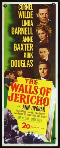 5r670 WALLS OF JERICHO insert '48 Cornel Wilde, Linda Darnell, Ann Baxter & Kirk Douglas!