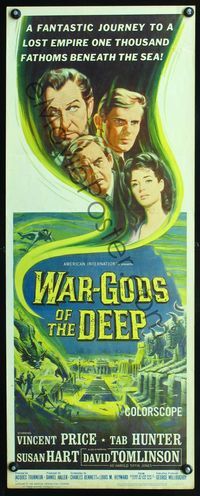 5r671 WAR-GODS OF THE DEEP insert '65 Vincent Price, Jacques Tourneur underwater sci-fi, cool art!