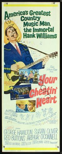 5r698 YOUR CHEATIN' HEART insert '64 great image of George Hamilton as Hank Williams with guitar!