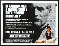 5s008 ABSENCE OF MALICE 1/2sh '81 Paul Newman, Sally Field, Sydney Pollack, cool design!