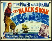 5s071 BLACK SWAN 1/2sh R52 art of swashbuckler Tyrone Power & photo w/sexy Maureen O'Hara!