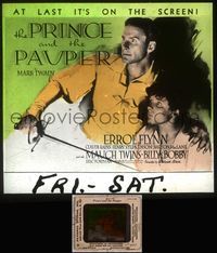 5v050 PRINCE & THE PAUPER glass slide '37 great c/u of Errol Flynn with one of the Mauch Twins!