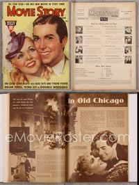 5v115 MOVIE STORY magazine November 1937, art of Alice Faye & Tyrone Power in In Old Chicago!