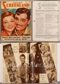 5v157 SCREENLAND magazine September 1938, close up art of smiling Clark Gable & Myrna Loy!