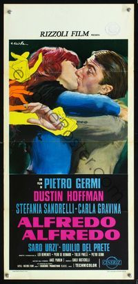 5w458 ALFREDO ALFREDO kissing Italian locandina '73 Dustin Hoffman, Stefania Sandrelli, Gravina!