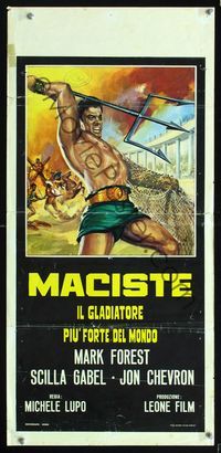 5w488 COLOSSUS OF THE ARENA black Italian locandina R67 cool art of Mark Forest as Maciste!