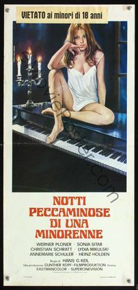 5w507 DIE KLEINE MIT DEM SUSSEN PO Italian locandina '77 sexy Ferrari artwork of girl on piano!
