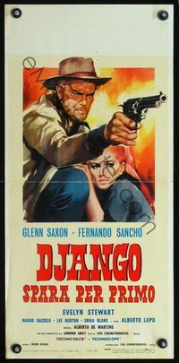 5w512 DJANGO SHOOTS FIRST Italian locandina '66 Symeoni art of Glenn Saxson, Django Spara Per Primo
