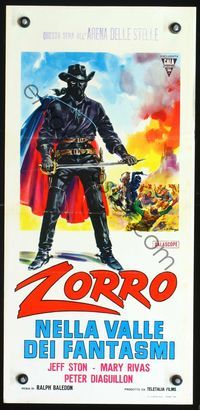 5w518 EL VALLE DE LOS DESAPARECIDOS Italian locandina '64 art of masked Zorro w/sword by DiStefano!