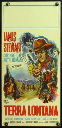 5w527 FAR COUNTRY Italian locandina '55 different art of James Stewart with revolver, Anthony Mann