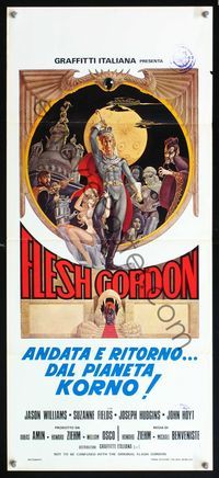 5w534 FLESH GORDON Italian locandina '74 sexy sci-fi spoof, wacky erotic art by George Barr!