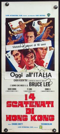 5w539 FOUR RIDERS Italian locandina '72 Si qi shi, great martial arts action & poker cards artwork!