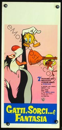 5w547 GATTI, SORCI E FANTASIA Italian locandina '60s wacky art of Sylvester, Tweety Bird, Speedy!