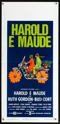 5w560 HAROLD & MAUDE Italian locandina '74 cool artwork of Ruth Gordon & Bud Cort on motorcycle!