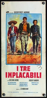 5w577 IMPLACABLE THREE Italian locandina '63 Renato Casaro art of Tres hombres buenos!